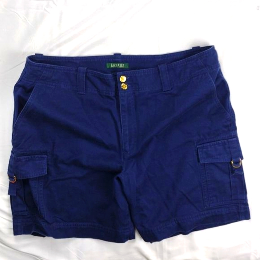 LRL Vintage High Rise Gold Button Cotton Navy blue 6 Pocket Cargo
